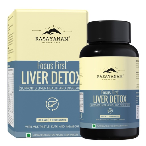[BRSREAT3CQNRU3IU] Rasayanam Liver Detox Supplement 1000mg | Milk Thistle and NAC | 80% Silymarin | Added herbs like Kutki, Kalmegh, Turmeric, Dandelion, Zinc & more | Supports Detox, Digestion, Energy & Daily Liver Wellness - 60 Tablets
