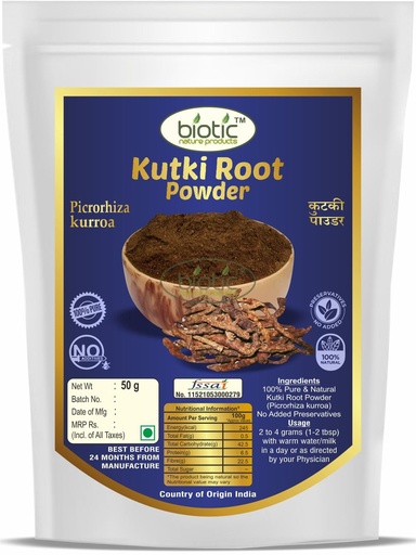 [BRSRGGQYCENB6AAV] Biotic Natural Kutki Powder for Liver Detox - Picrorhiza Kurroa - Katuka Rohini Powder - Katuki Root Churna Organic - Kutaki Katika Kutuki Powder - 50gm