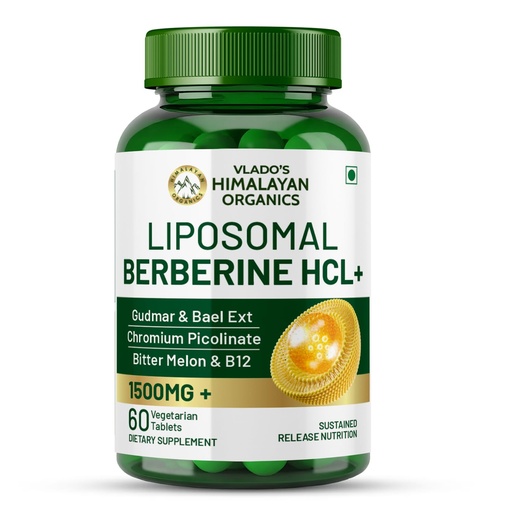 [BRSRECYOOUIB6YLK] Vlado's Himalayan Organics Liposomal Berberine HCL+ 1500mg+ with Piperine, Chromium , Bitter Melon, Bael, Gudmar & Vitamin B12 |For Metabolism, Hormonal Balance, Healthy Blood Sugar & Cholesterol Levels | 60 Veg Tablets
