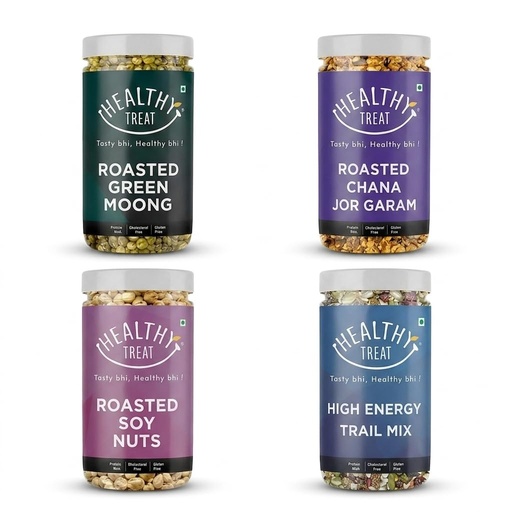 [BRSRMAALAAIWM3L4] Healthy Treat Diabetic Friendly Healthy Snacks Pack | Roasted Soyabean, Roasted Chana Jor, Roasted Green Moong, Roasted High Energy Trail mix | Roasted Healthy Snacks Pack