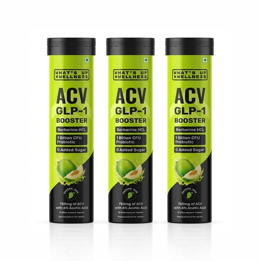 [BRSRYZAOPIIGCC35] What’s Up Wellness Apple Cider Vinegar with Berberine & GLP-1 Booster For Weight Loss | ACV Effervescent Tablets | Tangy Green Mango Flavour | Manages Cravings | Weight Management | 45 Tablets