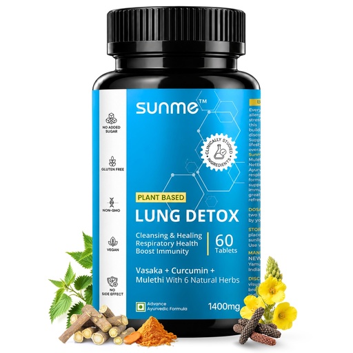 [BRSRYGTQC4AQ42DU] Sunme Lung Detox Supplement 60 Tablets | Natural Blend of Vasaka, Pushkarmool, Piper Longum & Licorice Herbs Extract