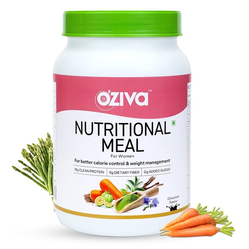 [BRSWKHQRCIMQCELC] OZiva Nutritional Meal Women (High in Protein with Ayurvedic Herbs like Shatavari, Brahmi,Ginseng, Flax Seeds) for Weight Management, Meal Replacement Shake, Chocolate,1kg