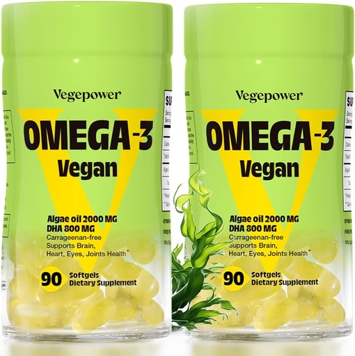 [BRSROAANCAIBQCLA] Vegan Omega-3 DHA Supplements - Premium Fish Oil Alternative from Algae Oil | 90 Carrageenan Free Softgels | Plant Based Algal DHA Essential Fatty Acids, Non-GMO (Algae, 90 Count (Pack of 2))