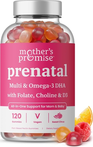[BRSRMC34CEBQGDTO] Prenatal Vitamin Gummies with DHA | Vegan Prenatal Vitamins for Women with Omega 3, Methylfolate, Choline & D3, Pregnancy Vitamins for Fetal Development | Gummy Multivitamin Supplement, 120 Count
