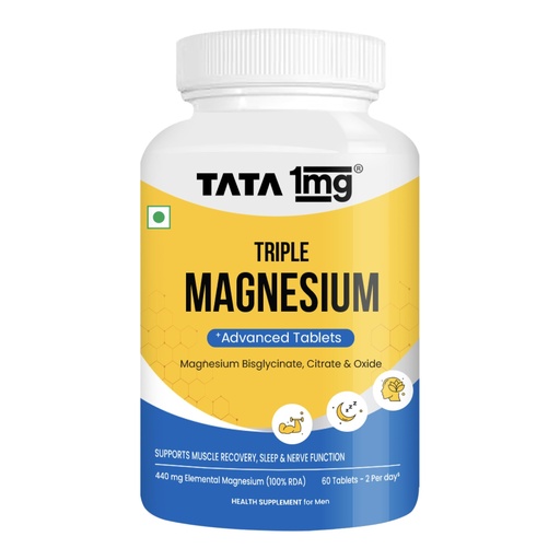 [BRSREZIBAUNWC3TK] Tata 1mg Triple Magnesium Tablets | Magnesium Complex Supplement| Muscle Relaxant, Sleep and Strength