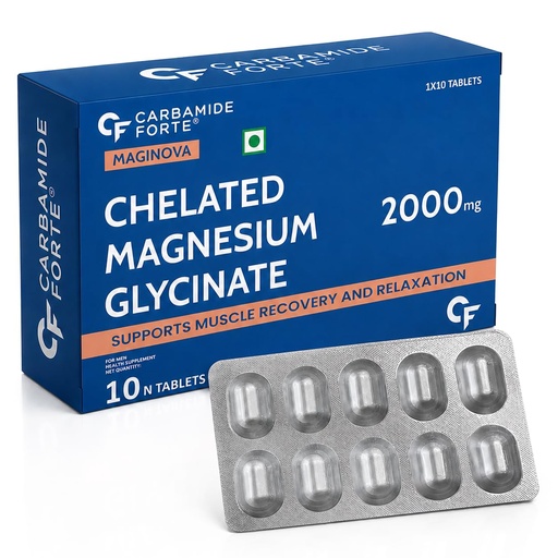 [BRSRGBQYO57BOGT6] Carbamide Forte Chelated Magnesium Glycinate Supplement 2000mg Per Serving | Magnesium Supplement Supports Muscle Recovery & Better Sleep - 10 Veg Tablets