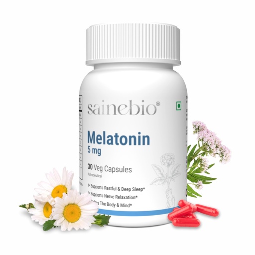 [BRSREEAROFYGCYLJ] Sainebio Melatonin 5mg Sleep Support Capsules | With Ashwagandha, L-Theanine, Valerian Root, Chamomile & Herbal Extracts | Natural Sleep Aid for Deep, Restful Sleep, Relaxation & Mood Balance | 30 Capsules