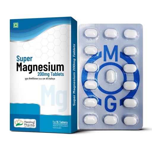 [BRSREAD4AF6R63Y7] Healing Pharma - Super Magnesium 200mg Tablet – Health Supplement for Adults – Supports Nervous System, Relaxation & Quality Sleep – 15 Tablets
