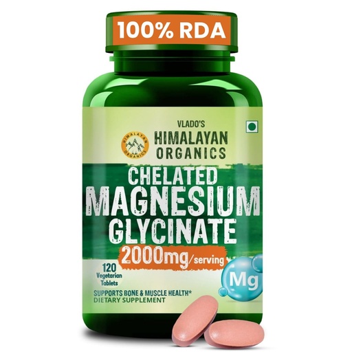 [BRSROZAQPJ6QGHTJ] Vlado's Himalayan Organics Chelated Magnesium Glycinate Supplement 2000mg for Men & Women | Magnesium Supplement for Muscle Recovery & Better Sleep I Clinically Proven I For Sleep, Mood, Metabolism, Brain, Heart, Bone - 120 Veg Tablets