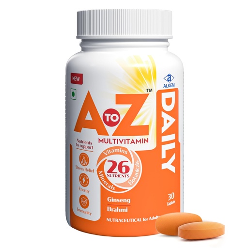 [BRSRGGTROACBG3YU] A to Z Daily Multivitamin for Men & Women | 26 Essentials Vitamins & Minerals with Ashwagandha, Brahmi, Ginseng & L-Theanine | Energy, Immunity & Stress Support | 30 Veg Tablets