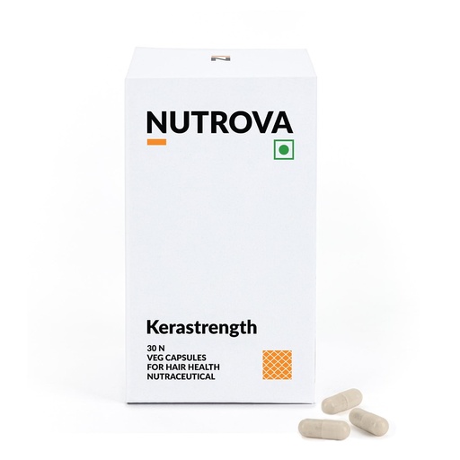 [BRSWYCQRCQAWYHLA] NUTROVA Kerastrength For Men & Women (30 Capsules) With Biotin - Prevents Hair-Fall,Strengthens & Grows Hair With Vitamins A,C,D3,B-Complex,Lycopene Inhibits Hair-Fall Hormone Dht,1 Count