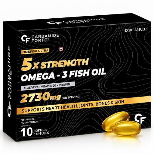 [BRSRGYALDJ6REAL3] Carbamide Forte 5X Strength Omega 3 Fish Oil Capsules 2730mg | Fish Oil Omega 3 Supplement to Support Overall Health & Skin With Added Aloevera, Vitamin D3, Vitamin E For Men & Women - 10 Softgels