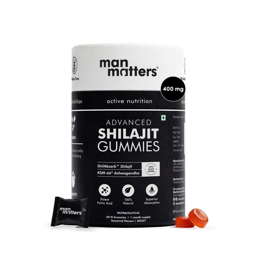 [BRSRAAIDAQBA2H3U] Man Matters Pure Shilajit/Shilajeet Gummies Advanced with Lab-Tested Fulvic Acid & KSM 66 Ashwagandha | Boosts Fitness, Improves Energy Levels & Helps Manage Stress | Pack of 60