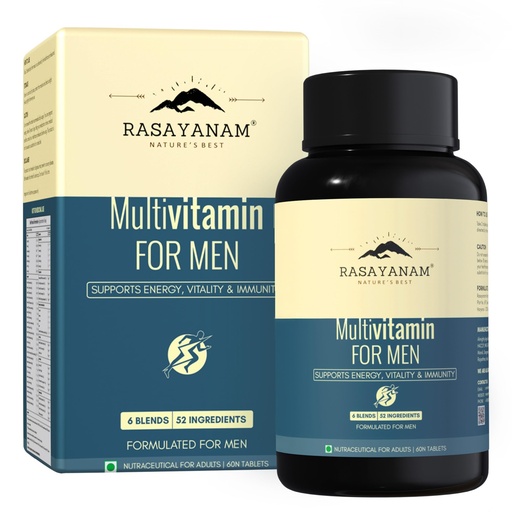 [BRSRAZIDOJYWODT6] Rasayanam Multivitamin for Men | 52 Ingredients with 100% RDA of Vitamins & Minerals | Energy, Immunity, Performance, Bone, Joint & Heart Health | Daily Multivitamin Tablet for Men - 60 Tablets