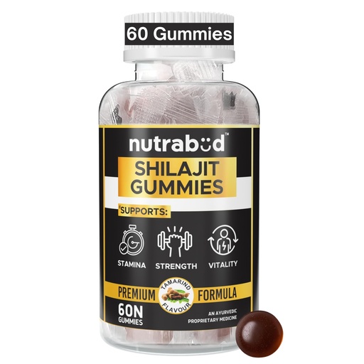 [BRSREEIEAAIBOCAU] Nutrabud Pure Shilajit/Shilajeet Gummies 100mg For Men, Women - 60 Gummies | Boosts Stamina & Improves Energy Levels | Tamarind Flavour Veg Gummy Supplement (60 Count (Pack of 1), Tamarind)