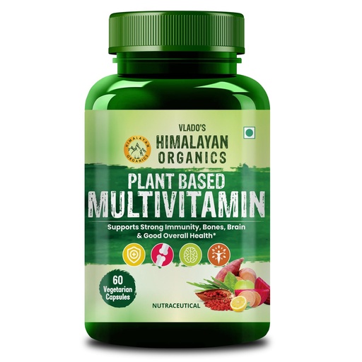 [BRSWYCD5OZ7R6F3P] Vlado's Himalayan Organics Plant Based Multivitamin Supplement for Men & Women - 60+ Ingredients multi Vitamins For Men & Women With Vitamin B1, B2, B3, B5, B6, B7, B9, B12, A, C, D3, E, K2, Calcium, Iron , Zinc I Wholefood to support Immunity, Boost stamina, Increase Energy Levels & Overall Health - 60 Veg Capsules