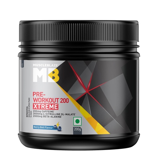 [BRSROBI7PJ6R4F37] MuscleBlaze Pre Workout 200 Xtreme, Berry Bolt, 200g
