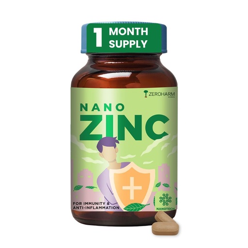 [BRSRMCAFCVYR4CLH] ZEROHARM Nano Zinc Tablets | Guava Leaves Extract | High Absorption Zinc Supplement for Immunity, Skin, Hair, Bone, Vision & Cognitive Health | For Men & Women | 600mg per Serving | 60 Veg Tablets
