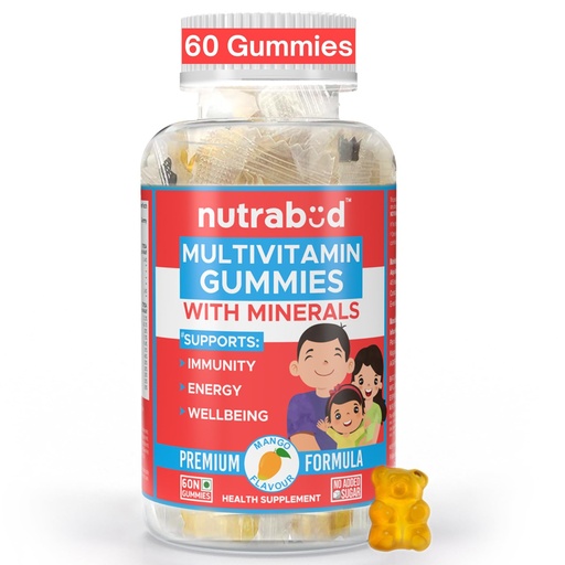 [BRSRMHQ2AV6GKHL5] Nutrabud Multivitamin Gummies for Kids, Men, Women, Adults | No Added Sugar | For- Healthy Growth, Immunity & Energy | Mango Flavor Veg Gummy Bears Supplement - 60 Count (Pack Of 1)