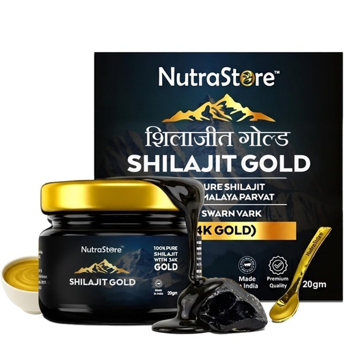 [BRSRAAA7BUIAMHQY] NutraStore Shilajit Gold Resin 20 gm | Shilajit for men | Pure Himalayan Shilajit with 24K Gold for Energy, Strength, Stamina & Vitality | 85+ Minerals with Fulvic Acid | daily health supplement