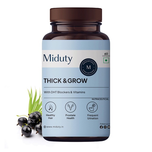 [BRSRMCAFOYHGEH3B] Miduty Thick & Grow Biotin Hair Supplement with DHT Blockers, Amino Acids, Vitamins & Minerals for Glowing Skin, Strong Hair & Nail- for Men & Women - 60 Veg Capsules