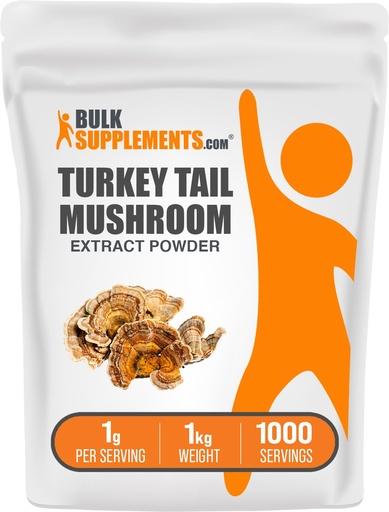 [BRSWGEAFO4IBAAY4] BulkSupplements.com Turkey Tail Mushroom Extract Powder - Coriolus Versicolor Extract, Mushroom Supplement - Vegan & Gluten Free, 1g per Serving, 1kg (2.2 lbs) (Pack of 1)