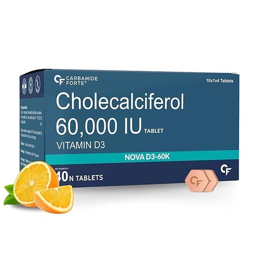 [BRSRECAFOICGEDY4] Carbamide Forte Vitamin D3 60000IU Tablets | Vitamin D3 60k Supplement | Vitamin D Supplements | Cholecalciferol 60000 iu Supplement for men & women | Orange Flavour - 40 Tablets