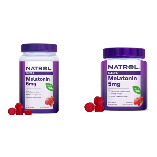 [BRSRAYYYBYOQM3LZ] Natrol Melatonin 5mg Gummies 140ct & 90ct Strawberry Sleep Support