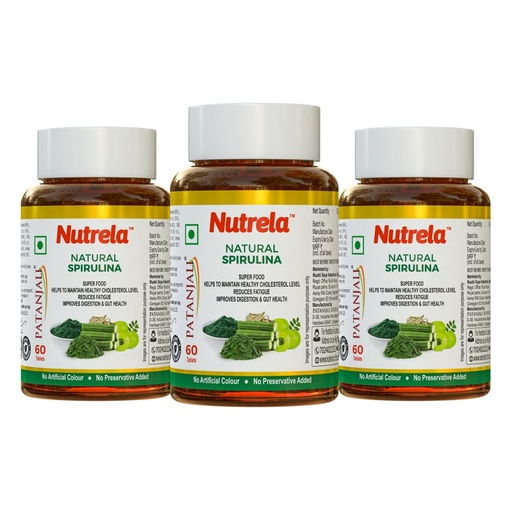 [BRSRGBAQCF6WC33L] Patanjali Natural Spirulina Tablets with Amla, Moringa and Ashwagandha Extract for Men and Women - Pack of 3
