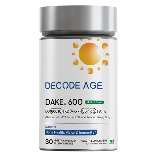 [BRSRAGA2BN7QIDT3] Decode Age DAKE 600 IU Multivitamin | Plant-Based Lichen D3, K2 (MK-7), A & E | Supports Bone, Vision, Immunity & Skin Health | With MCT Oil for Enhanced Absorption | (1, 30 Capsules)