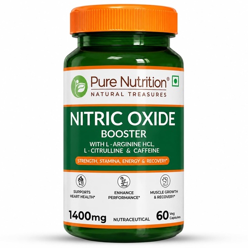 [BRSREYL3CBYRAET3] Pure Nutrition Nitric Oxide Booster Supplement 1400mg | Nitric Oxide Booster for Men and Women With L-Arginine, L Citrulline & Caffeine For Muscle Growth Recovery, Immune Booster & Energy Management - 60 Veg Capsules