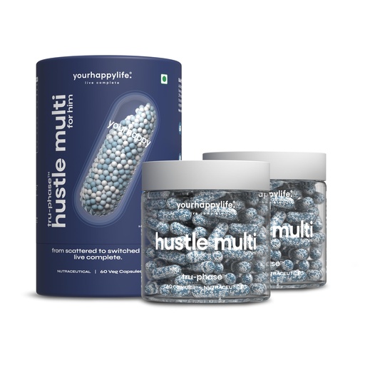 [BRSRYZY6DMDRMDT5] YourHappyLife Hustle Multivitamin for Men | 29 Nutrients TruPhase™ 3-Phase Release | Active B12 & Folate, Zinc Bisglycinate, CoQ10, Lion's Mane, Bacopa, Lutein | Boost Energy, Focus, Vision