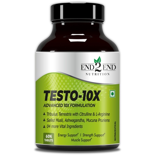 [BRSWYZT4DEPQ42YV] End2End Nutrition Testo-10X Natural Testosterone Booster for Men with Tribulus, L-Arginine, Ashwagandha and Safed Musli for Strength, Stamina, Energy and Muscle Gain – 60 Tablets