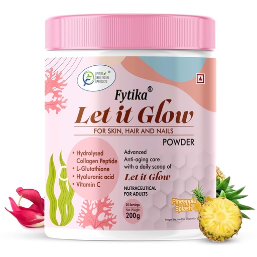 [BRSROFQ6AUMQAF3J] Fytika Let It Glow - 200g (Pineapple, Pack of 1) Marine Collagen Supplement for Men & Women|L- Glutathione, Vitamin C, Sesbania Agati Extract| Helps support healthy skin, hair and nails.