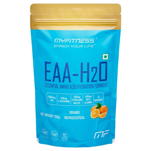 [BRSREGIHPICQODY7] Myfitness EAA Supplement For Men & Women | EAA H2O 150g | 6000mg Essential Amino Acids | Added Glutamine | Citrulline Malate | Beta Alanine | Taurine | Electrolyte Blend | (150g, Orange)