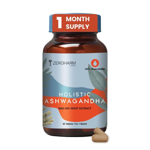 [BRSW2HDYB4MGCA3A] ZEROHARM Nano Ashwagandha Supplement with 10% Withanolides 600mg Per Serving | Ashwagandha Root + Pectin | Natural Adaptogen for Stress Balance, Energy, Focus & Performance | Men & Women | 60 Tablets
