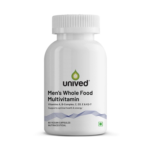 [BRSWYCAECUMRAAYY] Unived Wholefood Multivitamin for Men | Plant-Based Multivitamins A, B-Complex, C, D3, E, & K2-7 | 100% Natural, Wholefood Plant Based | 60 Capsules