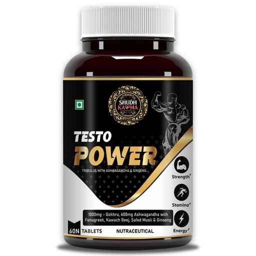 [BRSROYYHCFYGMADX] Shudh Kaama Testo Power Natural Testosterone Booster for Men with Tribulus, Ashwagandha and Safed Musli for Strength, Stamina, Energy and Muscle Gain – 60 Tablets