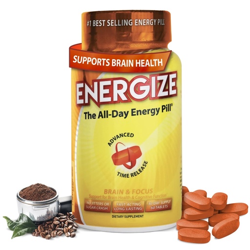 [BRSWYZQHDICQI33A] iSatori Energize Brain & Focus Caffeine Pills - Fast Acting All Day Energy Pills, Brain Booster, Energy and Focus Supplement, Time Release Caffeine Means No Jitters, No Crash (60 Tablets)