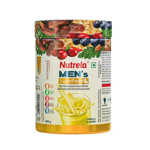 [BRSW2ELROQMB63TO] NUTRELA Men Superfoods With Whey Protein Powder - 400g, Vanilla Flavor | Everyday Fitness with Biofermented Multivitamins & Whey Protein to support in Bone & Joints Health, Muscle
