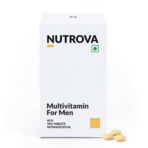 [BRSREHY3BYIRMYI4] Nutrova Multivitamin for Men – Daily Supplement with CoQ10 & Lycopene, Optimized for Indian Diets, Supports Energy, Immunity & Recovery - 60 Veg Tablets.