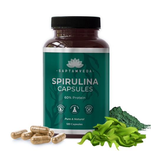 [BRSROAY3OUIRO333] SAPTAMVEDA Natural Spirulina Capsules 2000Mg(120 Capsules) - Plant-Based Superfood Supplement For Men And Women | Rich In Protein, Vitamins & Antioxidants | Supports Immune System And Overall Wellness