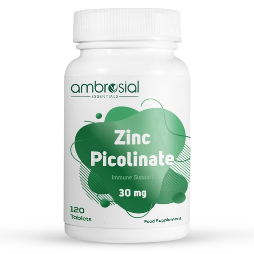 [BRSROHATPJ6WAA3O] Ambrosial Zinc Picolinate 30mg, High Strength Zinc Supplements, Best Tablet for Immune Support, Bones, Hair, Skin, Nails, Supplement for Men & Women, Pack of 1-120 Tablets.