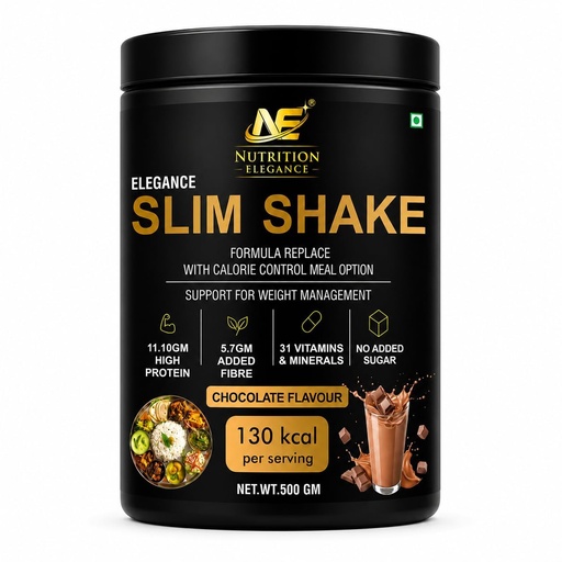 [BRSRYFIEAV4BAH37] Slim Shake Chocolate Flavour 500 g – 130 kcal Meal Replacement Powder with 11.10 g Protein, 5.7 g Added Fibre, 31 Vitamins & Minerals, No Added Sugar