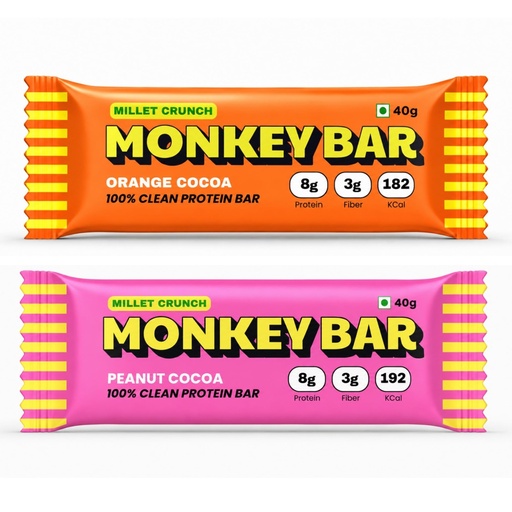 [BRSRYGQYC4DROCTB] MONKEY BAR Millet Crunch Protein Bar, Assorted | 8g Protein, Pack of 6
