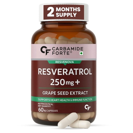 [BRSRM2Q3DN4BSHLA] Carbamide Forte Resveratrol 250mg with Grape Seed Extract | Pharma Grade Resveratrol Supplements for Max Absorption - 60 Veg Capsules