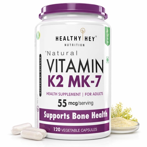 [BRSWGAT6AUJR6HI4] HealthyHey Nutrition Vitamin K2 | 100% Vegetarian Vitamin K2 Benefits in Bone Health - 55mcg - 120 Vitamin K27 Capsules