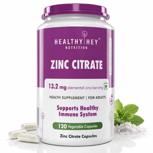 [BRSWYZYCC4BQ433G] HealthyHey Nutrition Zinc Citrate, Supports Immune and Immunity - 120 Veg Capsules