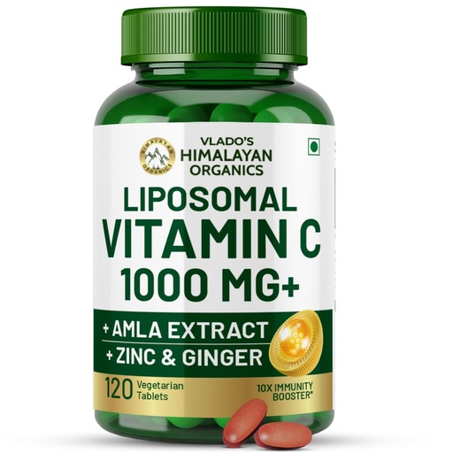 [BRSWYED7OZ5WOALA] Vlado's Himalayan Organics Natural Liposomal Vitamin C Supplements Amla Extract With Zinc For Immunity & Skincare | Antioxidant Vitamin, Skin Rejuvenation I Vitamin C Tablets - 120 Veg Tablets